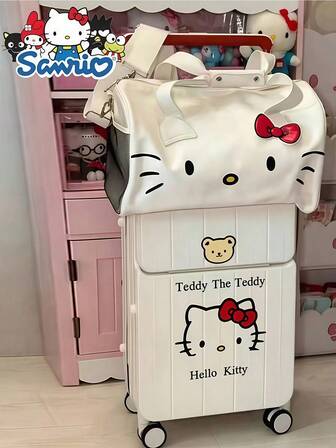 Sanrio Fashion Hello Kitty Stylish Large Capacity Travel Bag With Bowknot - Women's Elegant Polyester Crossbody Shoulder Handbag, Cartoon Animal Print, For Women, White Graduation Bag For School School Accessories School Stuff