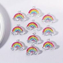 5/10个可爱三色彩虹云树脂吊坠，25*21毫米，时尚DIY饰品工艺品，适合女性和女孩，串珠材料 - 彩虹雲朵 - 查看 6