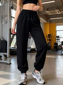 Pantalones deportivos elásticos y transpirables de corte holgado - Adecuados para uso casual y entrenamiento, primavera/verano - Negro - Ver 1