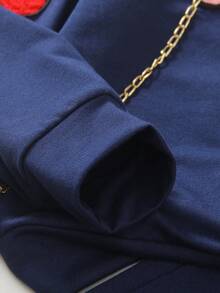 Girls' Cherry Graphic Crew Neck Long Sleeve Sweatshirt And Loose Straight Leg Sweatpants Set, Fashion New Style, Spring/Autumn - Royal Blue - View 5