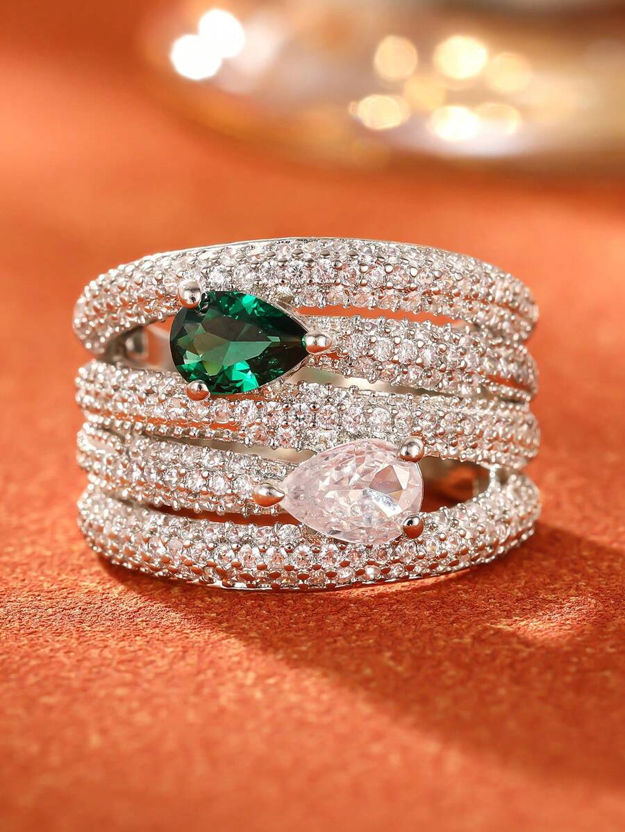 1 Chiếc nhẫn Cubic Zirconia lấp lánh dành cho nữ, quà tặng tiệc cưới, đính hôn, ngày lễ tình nhân - 1 # - Xem 1