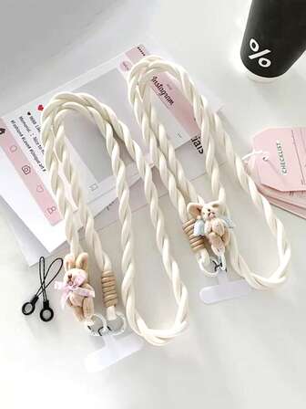 1 pieza de cordón de peluche con forma de osito, correa ajustable para teléfono, resistente y antipérdida, con doble hebilla, ideal para actividades al aire senderismo.