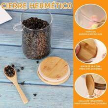 Recipientes de Avena, Frascos de Vidrio con Tapa Hermtica y Cuchara, 17oz Tarros de Avena de Vidrio, 4 Pack Tarros de Vidrio con Tapa para Caf, Azcar, Especias, T - Tarros - Ver 8