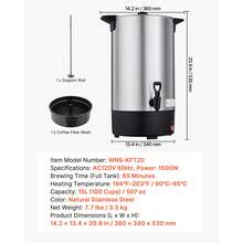 Commercial Coffee Urn, 100 Cup 15 L Hot Beverage Dispenser With Dripless Faucet, Quick-Brewing Stainless Steel Large Commercial Coffee Maker, For Catering, Business, Party, Church & Restaurant - Silver - View 7