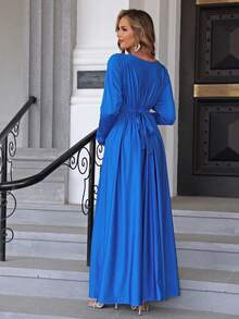 Irresista Maternity Simple Solid Color V-Neck Long Sleeve Dress - Blue - View 2