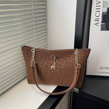 女士大容量手提包，别致链条单肩包，新款时尚腋下包，复古亚麻托特包 - 彩色 - 查看 21