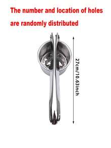 （孔的数量和位置随机分布）1个手动蒜蓉压榨器榨汁机侧孔多功能捣碎器压泥器土豆泥不锈钢压榨果蔬泥榨汁机厨房工具 - 銀色 - 查看 3