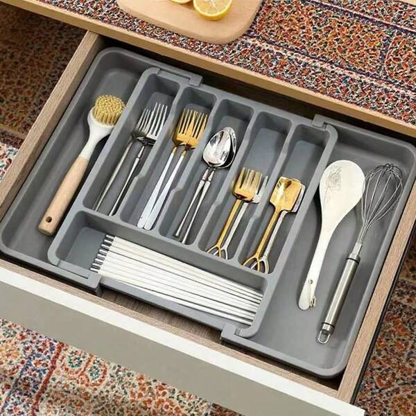 1pc Built-In Kitchen Cabinet Organizer, Multi-Compartment Drawer Divider Tray For Cutlery, Forks, Knives, And Chopsticks.
