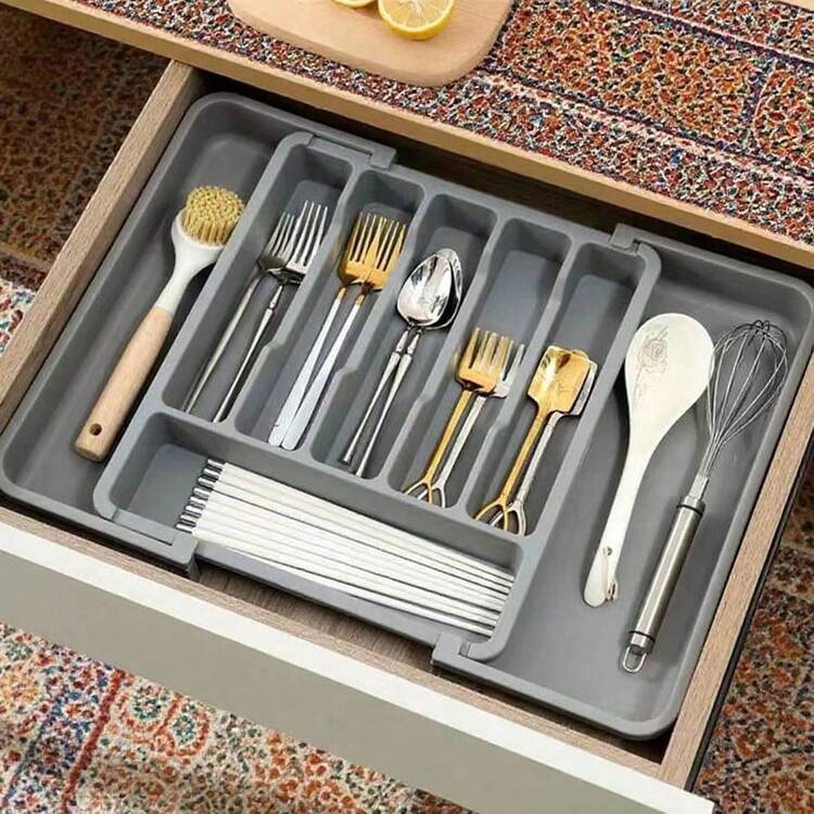1pc Built-In Kitchen Cabinet Organizer, Multi-Compartment Drawer Divider Tray For Cutlery, Forks, Knives, And Chopsticks. - Multiple Colors - One Size Fits All - View 1