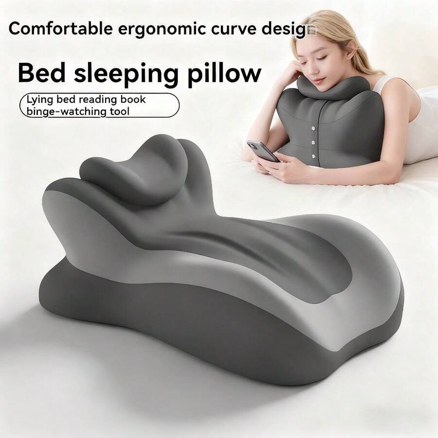 Sleep Pillow, Bed, Memory Cotton, Pad For Feet, Pillow For Legs, Multifunctional Mobile Phone Pillow For Reading, Suitable For Bed, Sofa, Leisure - 粉灰 - 查看 1