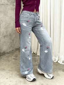 Simple And Casual Basic Women's Denim Straight-Through Trousers, Elastic Slim Loose Four-Season Wild Jeans, Boyfriend Style Mid-Waist Light Blue Jeans - 淺色水洗藍 - 查看 2