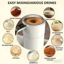 Taza de café eléctrica recargable por USB - Giratoria magnética, mezcla automática, pantalla digital, portátil de acero inoxidable para viajes - Blanco - Ver 8