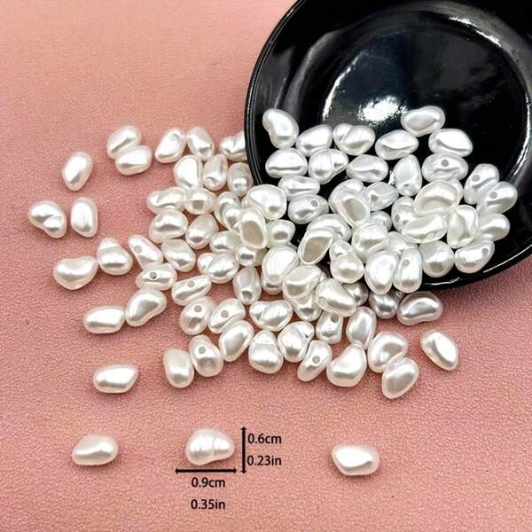 100颗亮白色人造巴洛克不对称珍珠，是DIY珠宝和工艺品项目的理想之选 - 优雅的装饰配件