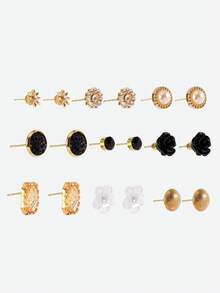 Opalesca 9pairs Rhinestone Floral Stud Earrings - Multicolor - View 5