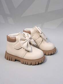 Toddler Girls Autumn/Winter New Ankle Boots, Low-Top Children Boots, Casual Thick Sole Little Girl Cute Bow Leather Boots