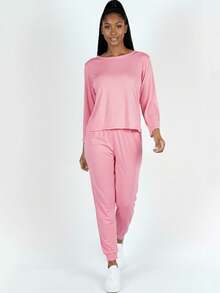 2pcs Pajama Sets For Women Solid Long Sleeve Tee & Pants PJ Set - Polignac - View 1