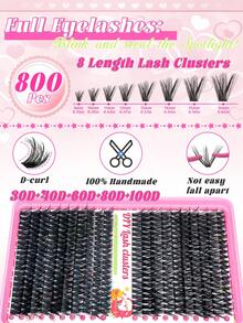 800PCS-30D/40D/60D/80D/100D Clumpy Faux Lashes Set With Grafting Tools, Curl 9-18mm Mixed Length Cat Eye Style DIY At Home For Music Festivals, Christmas, Halloween, And All Festive Occasions - Black - View 4
