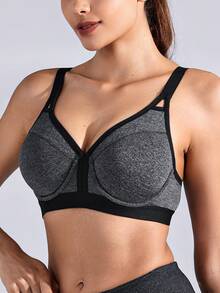Wingslove High Intensity Lightweight Padded Underwire V-Neck Full Coverage Sports Bra - Grey - View 4