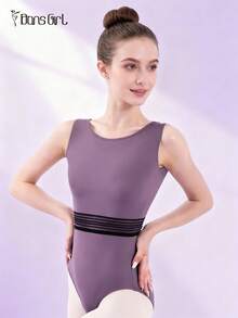 DonsGirl 女式连体芭蕾紧身衣 - 优雅无袖，高腰，配有腰带，适合芭蕾舞/现代舞/古典舞、体操瑜伽和日常穿着 - 紫色 - 查看 5