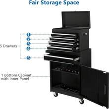 5-Drawer Rolling Storage Cabinet With Wheels, Adjustable Shelf & Side Rack - 1 - View 9