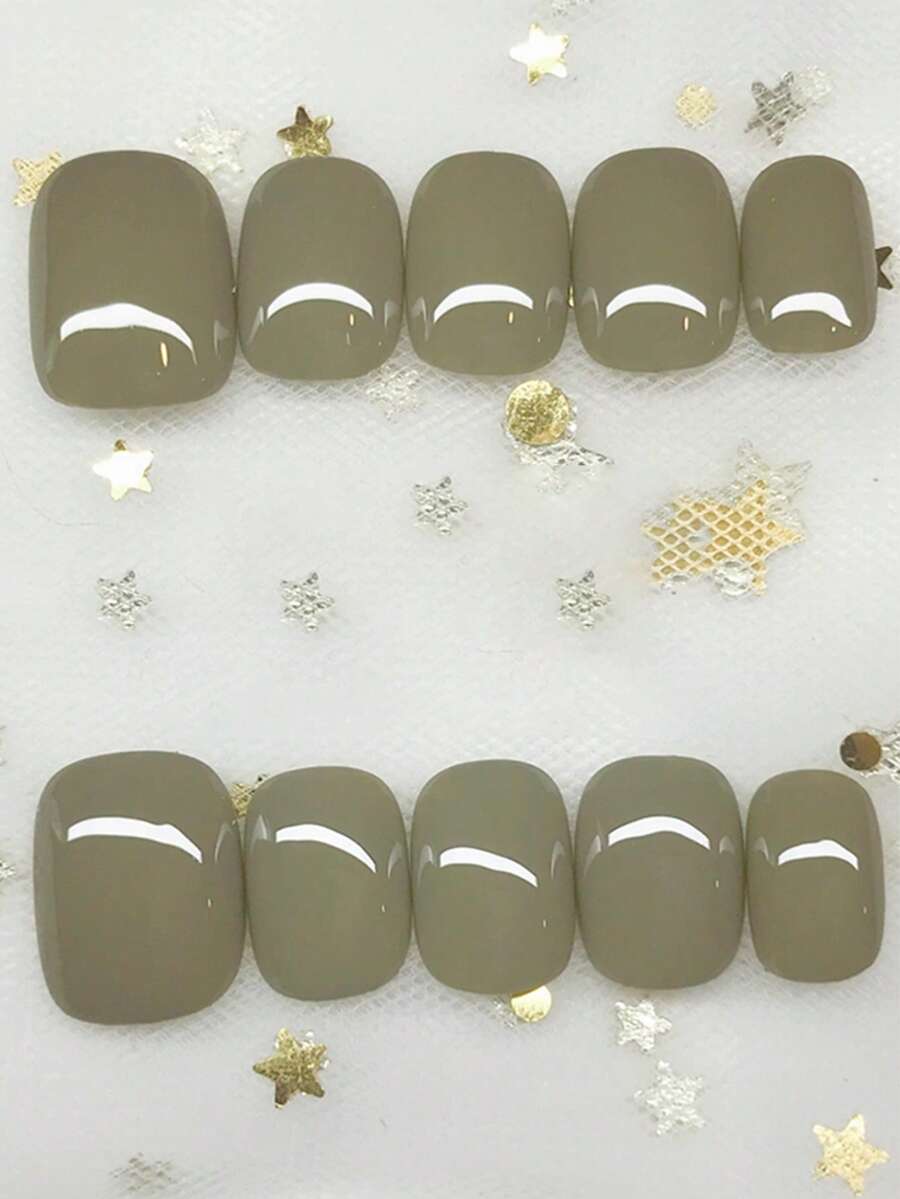 10pcs Handmade Oval Short Green Linen Press-On Nails, Soft & Elegant, Whitening & Cute, Suitable For Women & Girls, For Holidays, Parties And Daily Wear, Spring/Summer/Autumn/Winter - Green - View 1