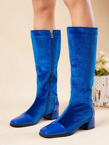 Western Style Side Zipper European & American Fashion Square Toe Suede Over-The-Knee Boots For Women, Thick Heel High Shaft Boots, Fall/Winter 2026 New Arrival - Blue - View 11