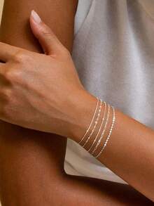 5pcs/Set Elegant Silver-Tone Layered Bracelets Women, Minimalist Jewelry (Bead Quantity On Chain Is Random, But Length Is Fixed) OUBO - 黃金5件裝 - 查看 5