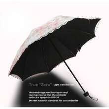 Zweischichtiger Spitzen-Prinzessinnen-Regenschirm - Stickerei-Design + UV-Schutz-Schwarzbeschichtung, 3-fach kompakt für Sonne & Regen, ideal für Damen - Violett - Übersicht 5