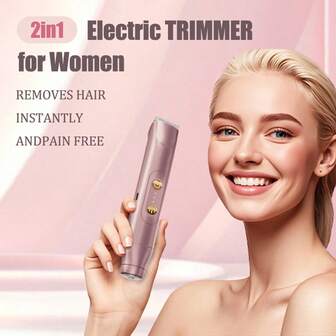 1 件女士电动剃须刀，双头二合一设计，USB 充电，私密脱毛器，适用于腋下、比基尼线、腿部