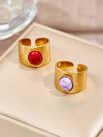 2pcs Vintage Stainless Steel Oval Ring Set,Suitable For Women's Daily Decoration Or Gift Giving
