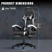 GartistGo Ergonomic Gaming Chair, With Cushion And Adjustable Backrest For Adults, Rotatable And Stable