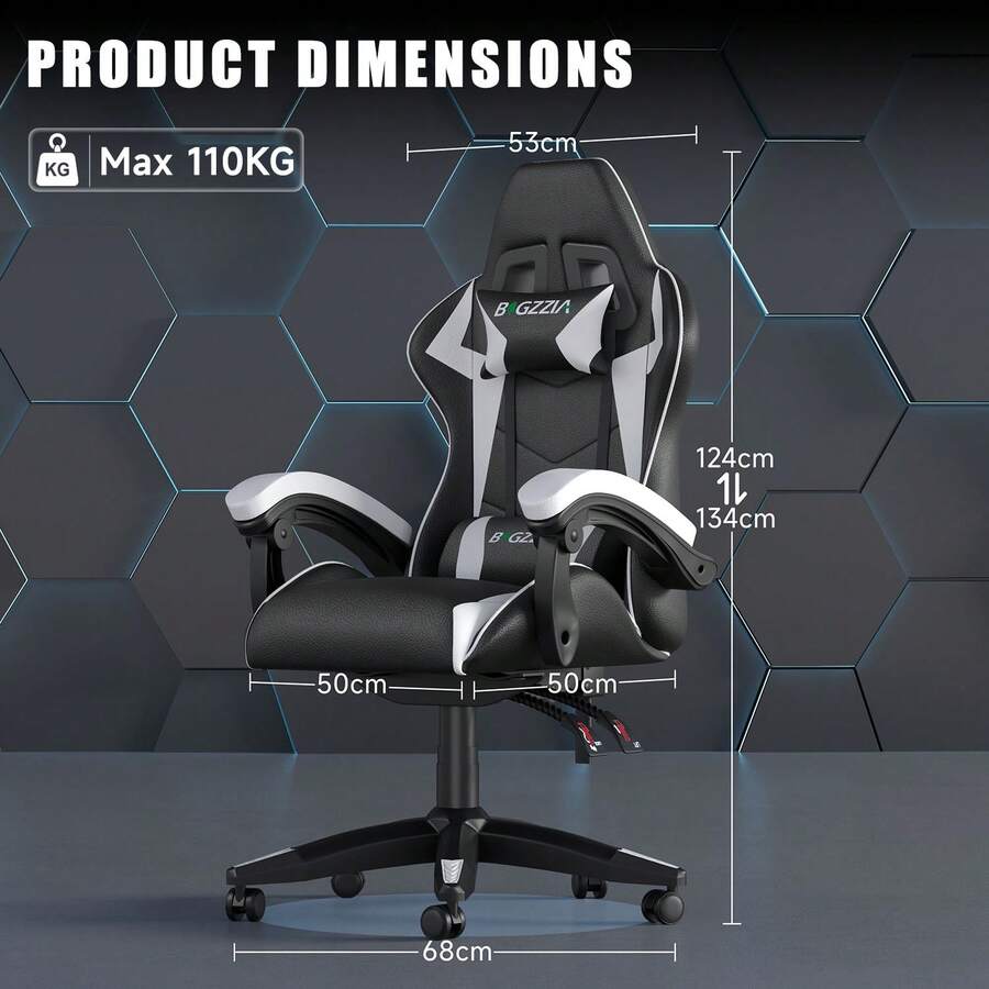 GartistGo Ergonomic Gaming Chair, With Cushion And Adjustable Backrest For Adults, Rotatable And Stable