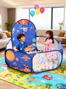 1个海洋主题弹出式球池帐篷，适合婴幼儿玩耍，男孩女孩皆宜的玩具礼物，不含球类，大型弹出式儿童球池帐篷，是游戏屋、婴儿爬行围栏的理想之选，包含篮球架，是万圣节、圣诞节、复活节、感恩节和生日的绝佳礼物 - 彩色 - 查看 9