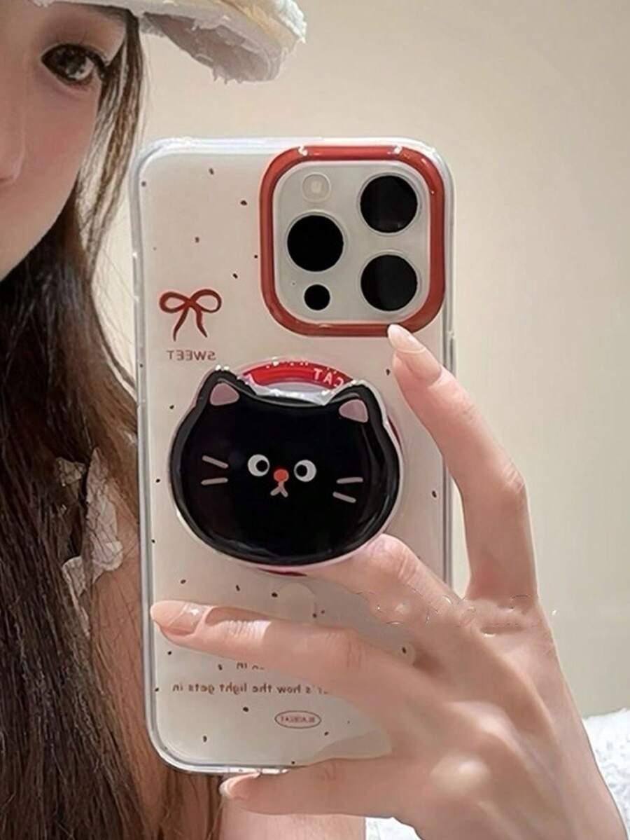 1 Buah Braket Magnet Kucing Lucu dan Sangat Menggemaskan, Daya Hisap Kuat untuk Ponsel Lucu, Penyangga Meja Lipat - Hitam - View 1
