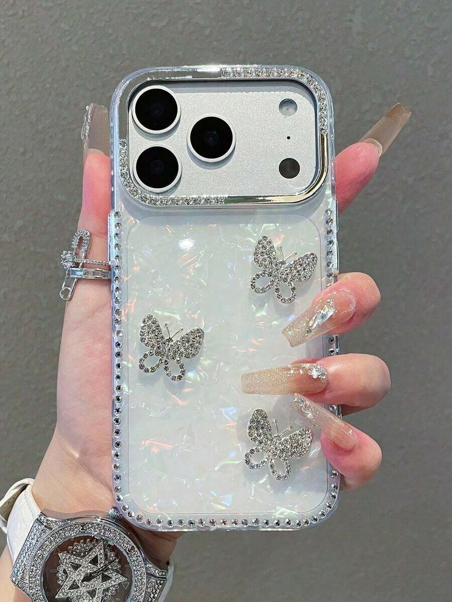 1pc Luxury Electroplated Rhinestone Edged Shiny Star Transparent Full Body Shockproof Phone Case, Compatible With IPhone 17/17 Air/17 Pro/17 Pro Max, 16, 16 Pro, 16 Plus, 16 Pro Max, 15, 14, 14 Pro Max, 13, 12, 11 - 清除 4 - 查看 1