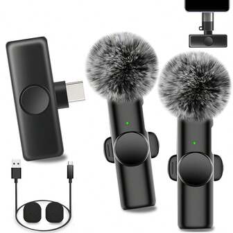 Trådlös lavaliermikrofon, kompatibel med iPhone och typ-C, plug and play, 2.4G ultralåg latens, inbyggt brusreduceringschip, lämplig för videoinspelning/intervjuer/undervisning/podcast/vlogg