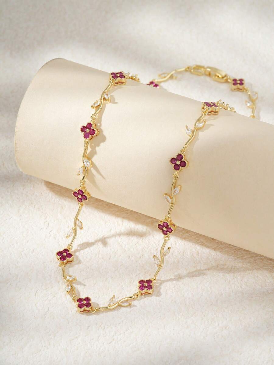 1 chiếc vòng cổ hình hoa và lá sang trọng, vòng cổ thời trang - Nhiều màu - Xem 1