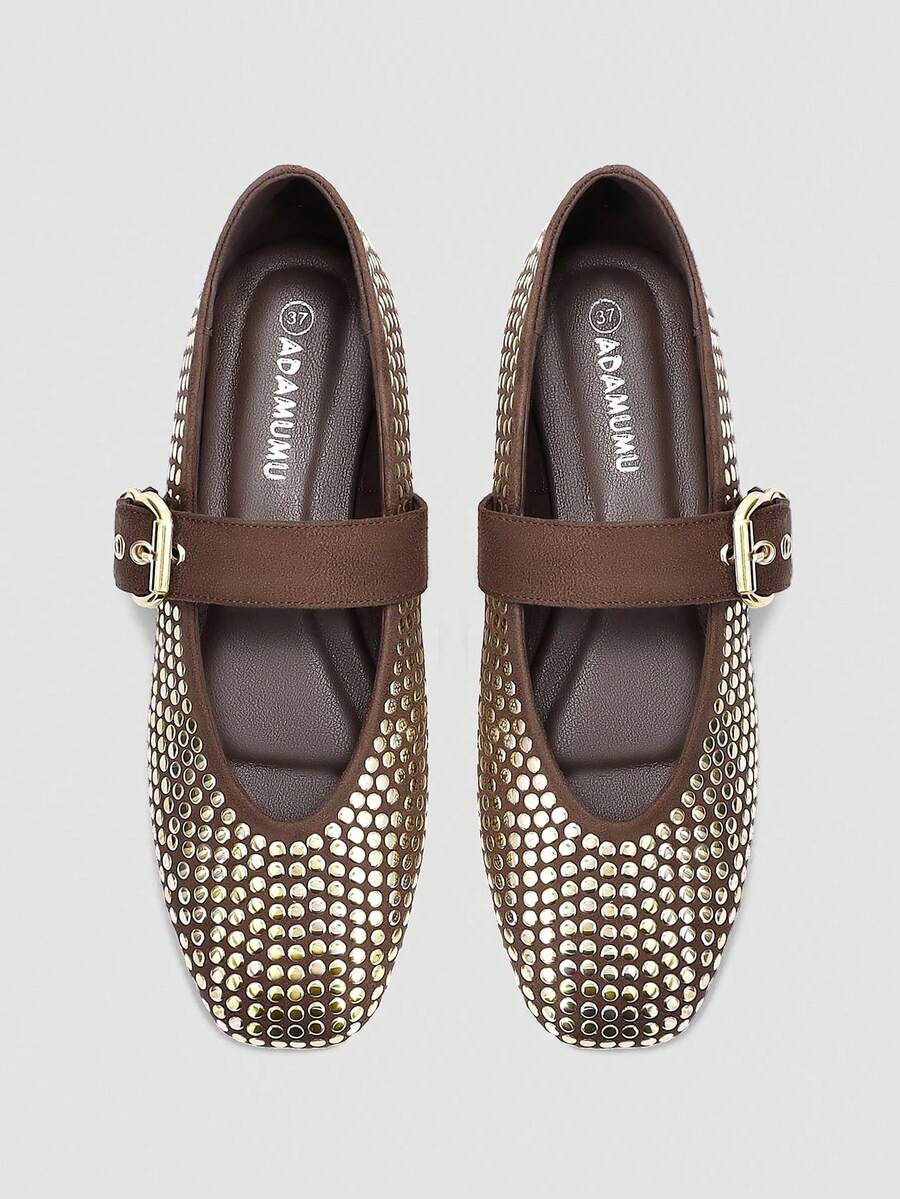 新款时尚舒适亮片平底女鞋，适合日常、度假和夏季穿着，非常可爱 - 摩卡棕 - 查看 1