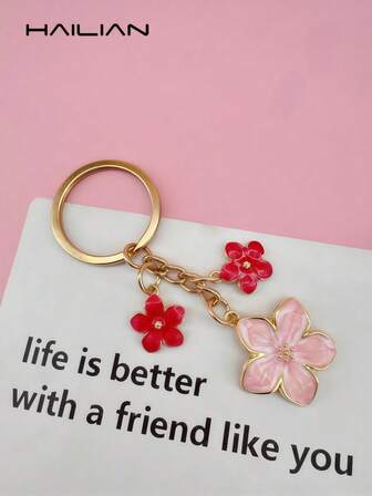 1pc Alloy Sakura Flower Keychain Lightweight Elegant Bag Pendant Car Keys Gift For Couples Birthday Holiday Bridesmaid Summer Accessories
