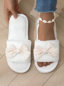 Dép xỏ ngón hở mũi đính nơ cho nữ, giày đi trong nhà thoải mái, nhẹ, chống trượt, kiểu dáng dễ thương, thích hợp cho mùa xuân, mùa thu và mọi mùa - trắng - Xem 6