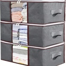 3pcs Gray Collapsible Storage Bags, Home Organizer For Clothes, Bedding, Sweaters, Pillows And Closet Storage,Storage Organizer,Travel Essential - Medium Gray - View 8