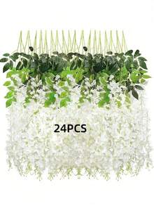 3/12/24/36pcs White Wisteria Artificial Flowers, Long Hanging Silk Flower Wreath, Fake Flowers For Wedding Decor, Holiday Party, Garden, Dining Table, Home Decoration, Room Decor, Autumn Decor, Garden Decor, Artificial Flowers For Back To School Season, Christmas, Thanksgiving, Gifts, Wall Hanging - White - View 13