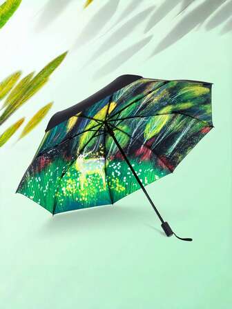 麋鹿图案折叠伞，透明，旅行必备，轻便便携，防紫外线，防雨防风，结实耐用，适合万圣节、圣诞节、学校、户外露营等场合，男女通用。