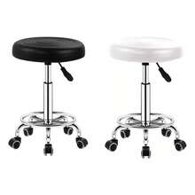 高さ調節可能なPUレザーローリングスツール - キャスター付きラウンドスイベルクッションスツール - ホワイト - チェックする 3