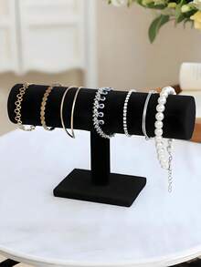 1pc Premium Velvet Bracelet/Bangle Display Stand, T-Bar Bracelet/Watch Holder, Velvet Bracelet/Jewelry Organizer, Wooden Base Necklace Bracelet Pendant Holder, Fashionable Women Tabletop Jewelry Storage Organizer, Minimalist Jewelry Display Rack - Multicolor - View 10