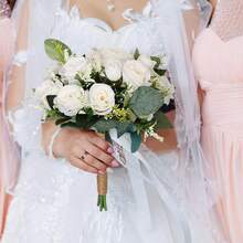 باقات زفاف بوهيمية للعروس والوصيفات، زهور الورد الاصطناعية البيضاء والشمبانيا لديكور الزفاف، باقات عروس ترتيبات زهور الزفاف لديكور المنزل وطاولات الوسط، زهور ورد اصطناعية للرمي في مراسم الزواج المدني واكسسوارات عيد الحب - بيج أ - مشاهدة 10