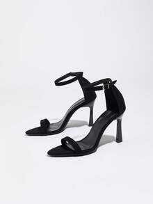 Giày sandal cao gót mũi nhọn dành cho nữ, có quai cài, đa năng và thời trang, phù hợp cho mùa xuân/hè. - màu đen - Xem 3