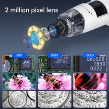 Microscopio Digital 1000X con 8 LED, Renderizado de Disparo Real, Microscopio Electrónico Biológico de Computadora en Blanco y Negro, Microscopio con Pantalla, Microscopio de Monedas, Investigación Científica, Óptica de Precisión, Profesionales Educativos, Técnicos de Laboratorio - Multicolor - Ver 6