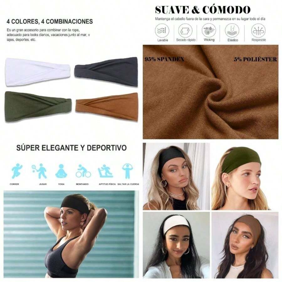 Diademas Deportivas 4 Piezas, Diademas Ejercicio para Mujer Yoga, Diadema Elstica Suave Que Absorbe el Sudor, Adecuada para Hombres y Mujeres Deportes de Corriendo - inicial - Ver 1