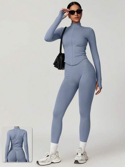 MASKERT Women's Seamless Tight Fitting Top And Leggings Set, High Stretch Activewear For Running, Workout, Yoga, Comfortable And Skin-Friendly